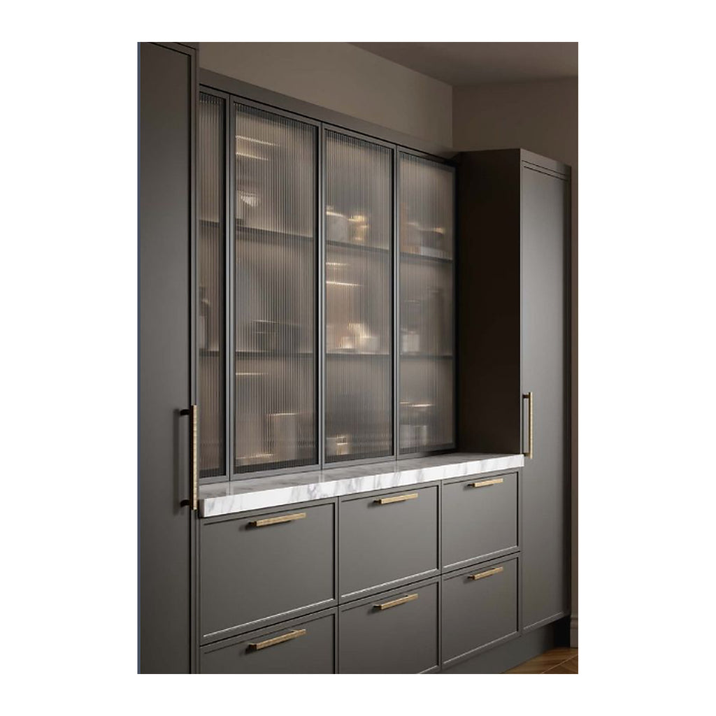 Black aluminium fluted glass cabinet door